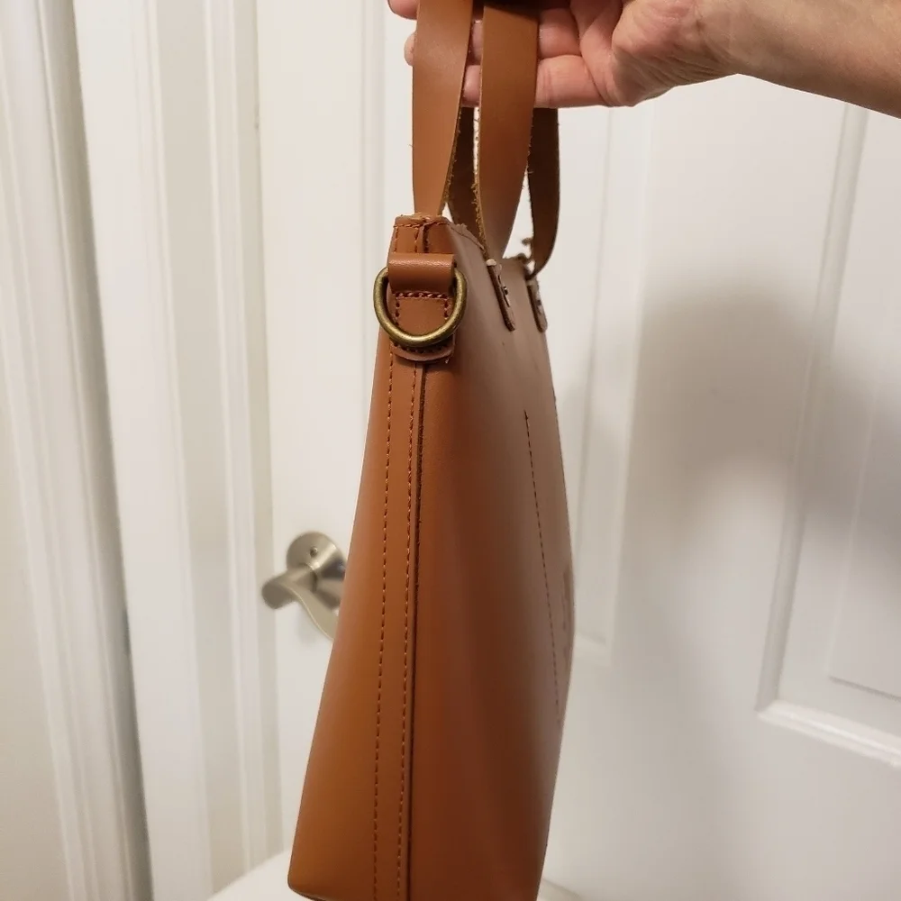 FEED Projects 50 Medium Sized Leather Satchel, Zip Close, Russet In Color